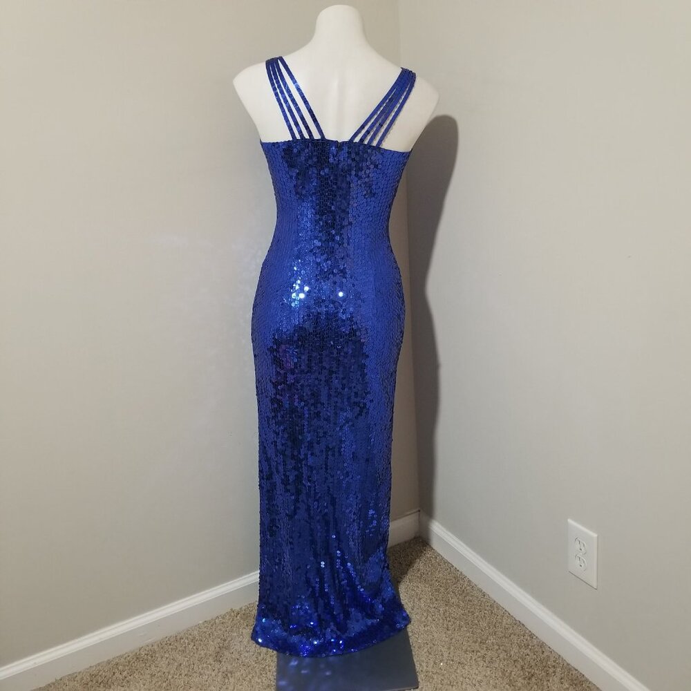 Sz 4 (fits modern size) Early 90s Vintage Niteline Royal Blue Sequin Gown Dress - Picture 2 of 12
